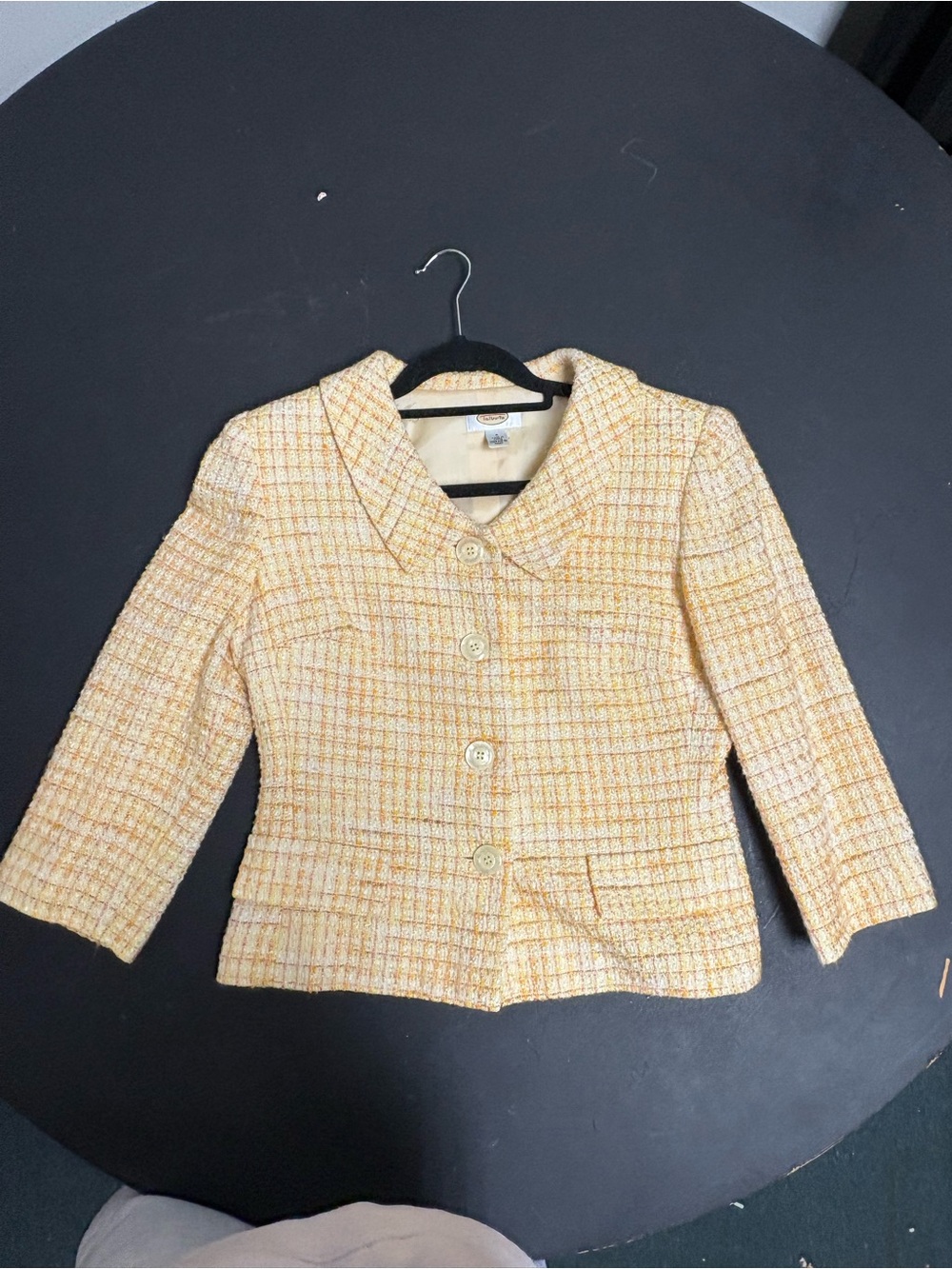 Talbots Cropped Tweed Blazer in Pale Yellow